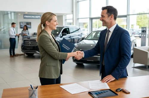Happy borrower receiving car keys